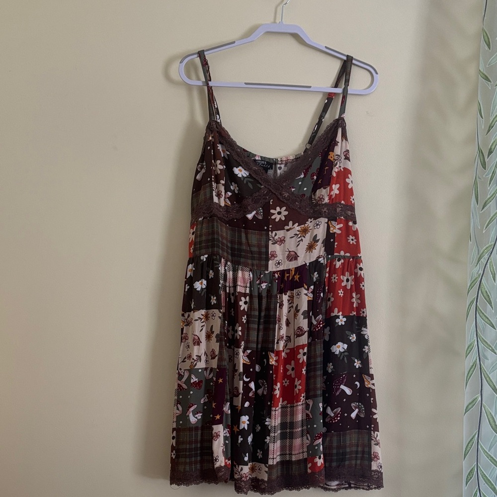Boho Patchwork Floral Slip Dress in Multicolor